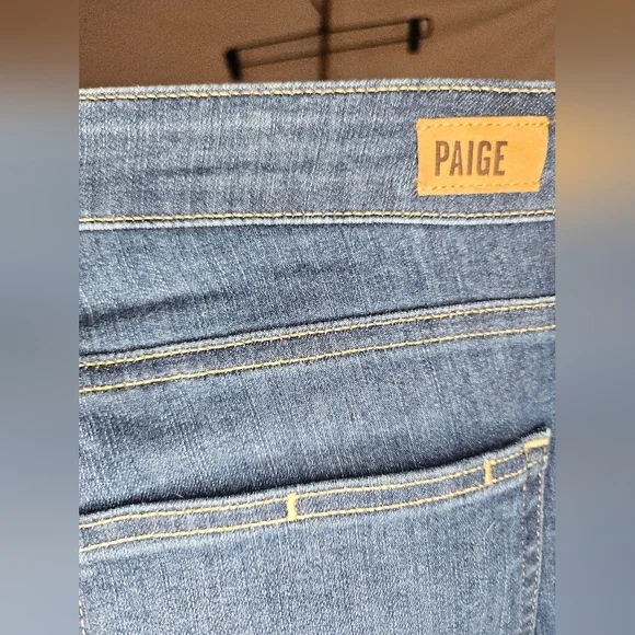 PAIGE High-Rise Straight Leg Jeans Blue Raw Hem - Picture 5 of 9